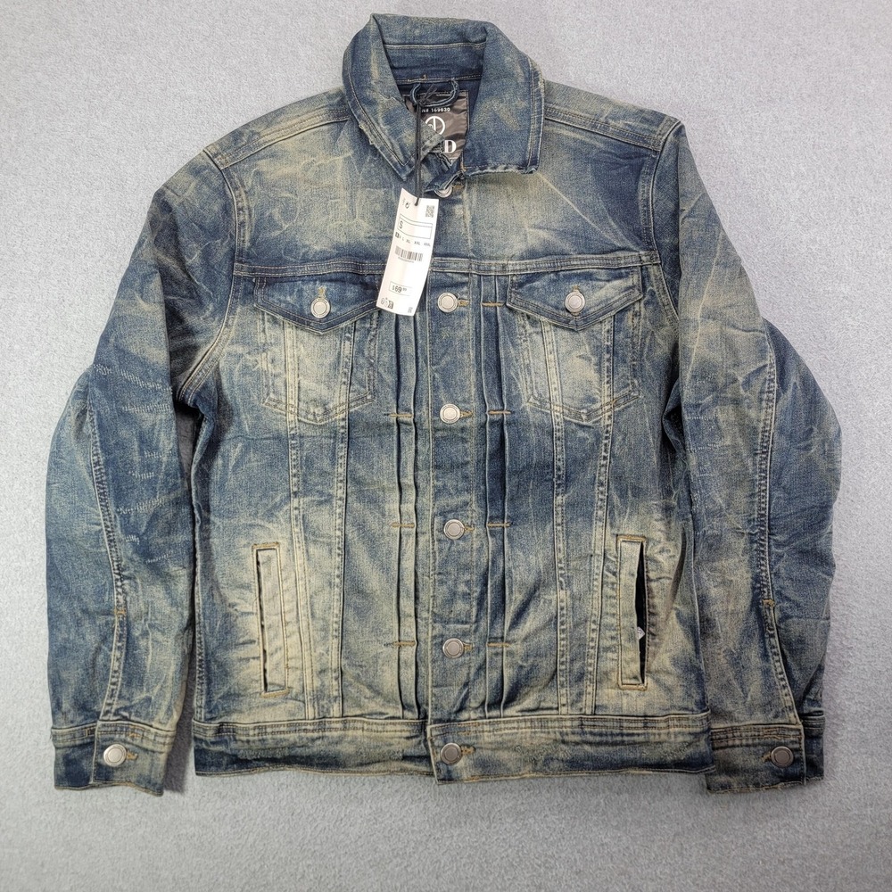 OXYD Jacket Mens S Blue Premium Denim Distressed Button Front Stretch Western